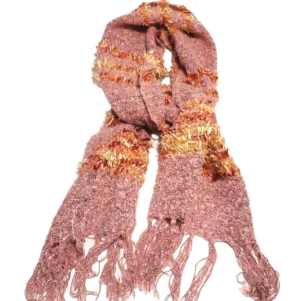 Woven Scarf Fringe Trim Textured Mauve Pink Orange Gold Accent